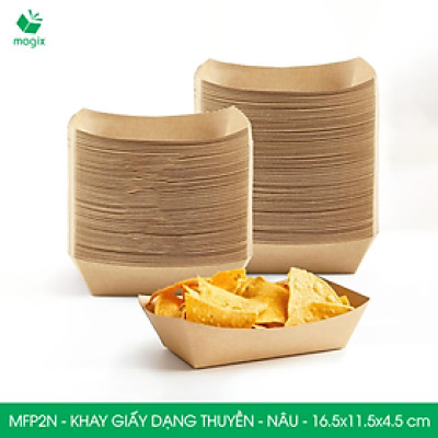 MFP2N - 16.5x11.5x4.5 cm - 100 khay giấy dáng thuyền đựng thức ăn, khay giấy đựng món tráng miệng