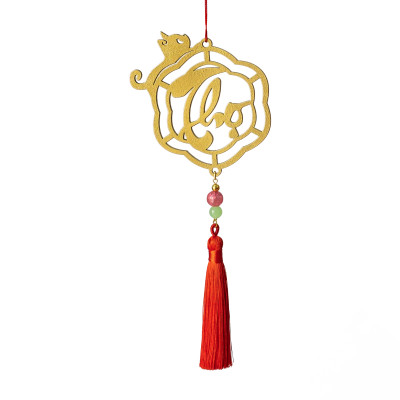 Bộ 5 dây trang trí Tết thư pháp cắt CNC chữ Thọ vàng, hàng handmade treo mai đào.