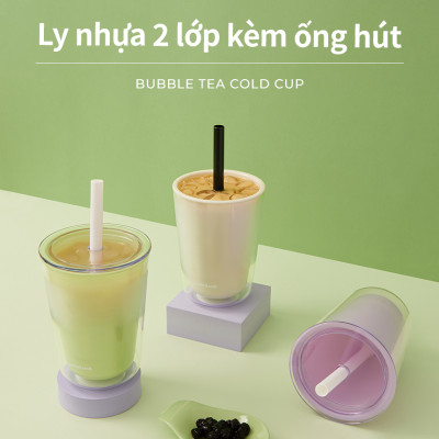 Ly nhựa 2 lớp LocknLock Bubble Tea Cold Cup màu tím HAP529VOL 720ml, Hàng chính hãng, kèm ống hút trân châu - JoyMall