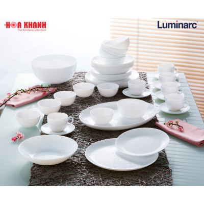 Đĩa Sâu Thủy Tinh Luminarc Diwali Trắng 20cm đựng thức ăn, cường lực, chịu nhiệt - Bộ 3 đĩa - N3605