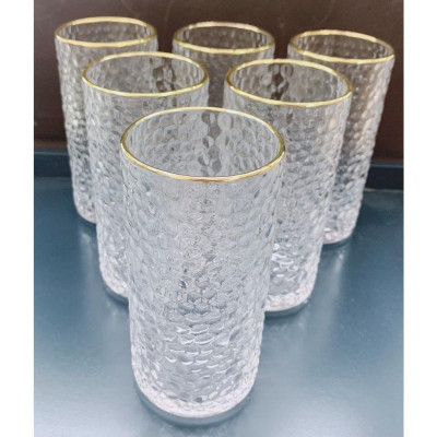 Bộ 6 cốc ống thủy tinh viền vàng vân sần 300ml, hàng cao cấp
