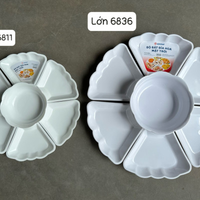 Bộ Bát Đĩa Hoa Mặt Trời Bé 6811 Việt Nhật Nhựa PP Màu Trắng Dùng Để Bày Đồ Cúng