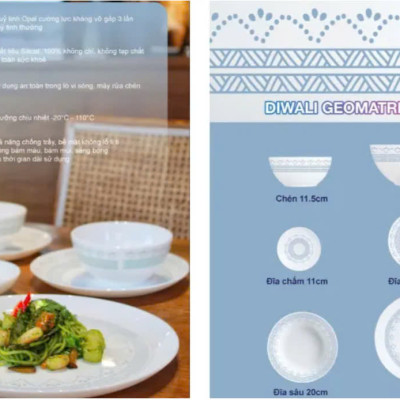 Đĩa Sâu Thủy Tinh Luminarc Diwali Geomatric Blue 20cm đựng thức ăn, cường lực, chịu nhiệt - Bộ 3 đĩa - V6538