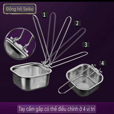  RÂY LỌC CHAO VỚT VỢT CHUYÊN DỤNG LẨU INOX SUS 304 - THÉP KHÔNG GỈ, TAY CẦM CÓ THỂ GẬP LẠI, 4 VỊ TRÍ KHÁC NHAU - CÓ CẠNH TREO XOONG NỒI TIỆN DỤNG 