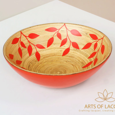 Bát Sơn Mài Đỏ Họa Tiết Lá