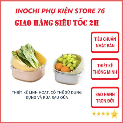 Bộ Thau Rỗ Vuông YOKO 23-27cm Sản Xuất Theo Tiêu Chuẩn Nhật Bản Công nghệ ion Ag+ giúp kháng khuẩn khử mùi - Chính hãng INOCHI ( Tặng kèm khăn lau PaKaSa)
