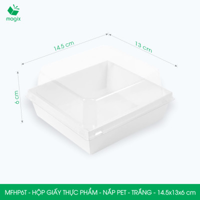 MFHP6T - 14.5x13x6 cm - 100 hộp giấy nắp PET trắng đựng thực phẩm, thức ăn mang đi