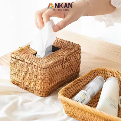 Hộp Đựng Khăn Giấy Mây Tre Đan Tự Nhiên Cao Cấp – Hộp Khăn Giấy Trang Trí Bàn, Decor Nhà Hàng Khách Sạn