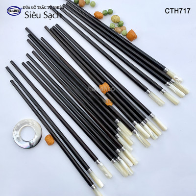 Đũa tròn gỗ trắc đầu ốc viền Bạc Super VIP (10 đôi/Hộp) dành cho giới thượng lưu (CTH717) đũa siêu sạch/an toàn cho sức khỏe