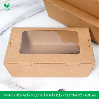 MFH4B - 1600ml - 50 hộp giấy kraft đựng thực phẩm, hộp giấy đựng thức ăn có cửa sổ, hộp đựng cơm
