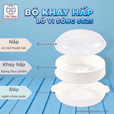 Bộ Khay Hấp Lò Vi Sóng 3 Lớp Việt Nhật - Bộ Khay Hấp Chất Liệu Nhựa PP Nguyên Sinh Không Chứa BPA , Chịu Được Nhiệt Độ Cao An Toàn Cho Người Dùng - Hàng Việt Nam