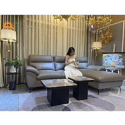 Ghế sofa góc L da bò Italy Tundo màu xám SFLCT01 2m6 x 1m6 hàng cao cấp chuẩn da bò nhập khẩu Ý