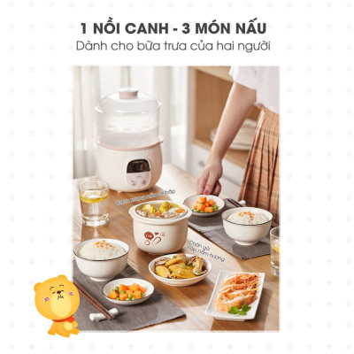 Nồi Ninh, Hấp, Nấu Cháo, Nấu Đồ Ăn Dặm Cho Bé 4 Trong 1 BEAR SUBE001 Có Lồng Hấp Dung Tích 0.8 L Công Suất 200W - Hàng Chính Hãng