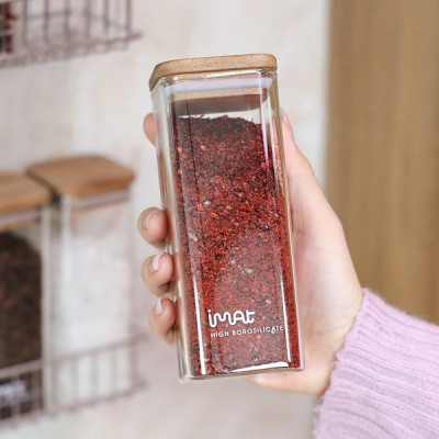 Bộ 4 lọ gia vị thuỷ tinh borosilicate ACA 420ml, nắp gỗ