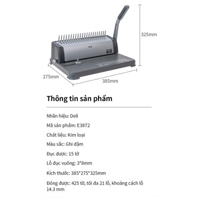 Máy đóng gáy xoắn cao cấp Deli - Hàng chính hãng - E3872 