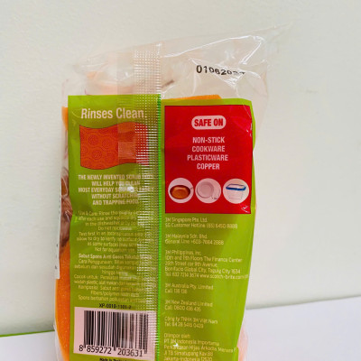 Miếng rửa chén hạt mài nổi có mút không trầy xước, màu cam, 69mm x 114mm Scotch-Brite 3M