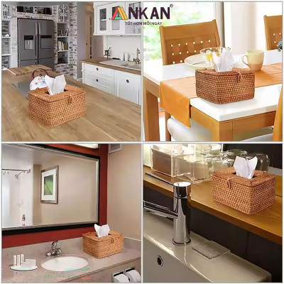 Hộp Đựng Khăn Giấy Mây Tre Đan Tự Nhiên Cao Cấp – Hộp Khăn Giấy Trang Trí Bàn, Decor Nhà Hàng Khách Sạn