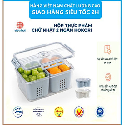 Bộ hộp rổ trong HOKORI nhựa VIỆT NHẬT cao cấp - 2 ngăn, 3 ngăn, tách nước - Thực phẩm tủ lạnh - Hàng Việt Nam