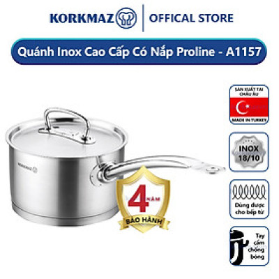 Quánh inox 18/10 Korkmaz Proline 2 lít có nắp - 16x10 cm