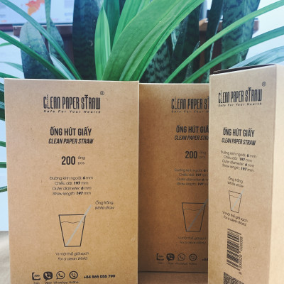 Thùng 24 hộp ống hút giấy 8mm x 197mm ( 100 ống/ hộp) màu trắng