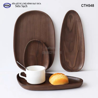 Khay/Đĩa hình bầu dục gỗ Óc Chó nhập khẩu Mỹ nguyên khối - đựng đồ ăn/trang trí - CTH548