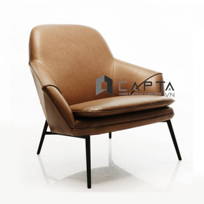 Ghế thư giãn đọc sách HUG ARM Nội thất Capta Ghế ngồi thư giãn nệm da PVC màu nâu da bò chân thép sơn tĩnh điện Lounge Chair