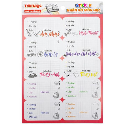 Bộ 3 Sticker Nhãn Vở Môn Học - Teenage NV-01