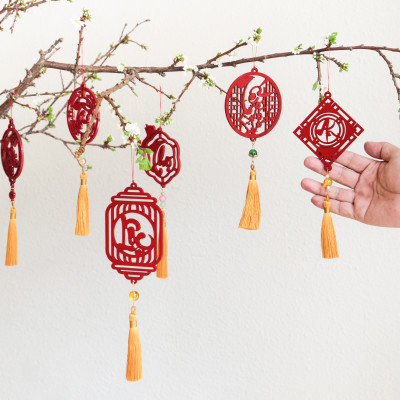 Dây treo trang trí Tết chữ AN thư pháp màu đỏ, màu vàng ( combo tiết kiệm 3 dây) phụ kiện handmade gỗ khắc hoa văn thư pháp treo mai đào