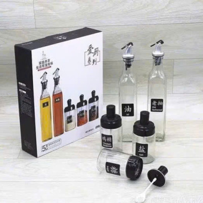 Bộ 5 Hũ Đựng Gia Vị Thủy Tinh Thông Minh (3 Hũ Gia Vị + 3 Chai Cao Nước) - HÀNG CHÍNH HÃNG MINIIN