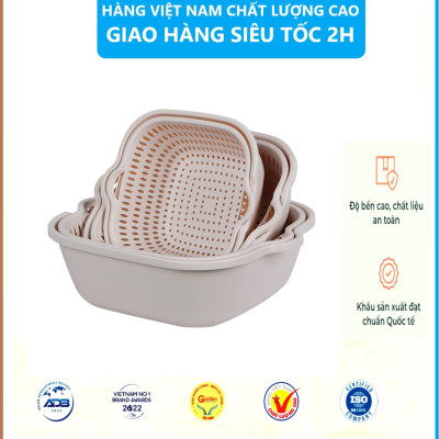 Sét Thau Rỗ Nhựa Đựng Rau Củ Quả 6 Món 3 Kích Thước Đa Năng Việt Nhật - Hàng Việt Nam