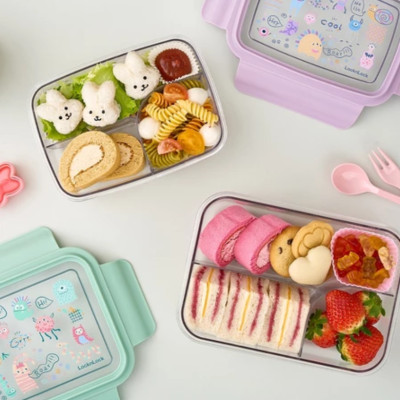 Hộp cơm nhựa 3 ngăn trong suốt  LocknLock 750ml - LCB501 và 1L - LCB502 - 2 màu (Tím, Xanh)