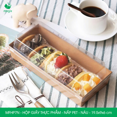 MFHP7N - 19.5x9x6 cm - 50 hộp giấy nắp PET kraft nâu đựng thực phẩm, thức ăn mang đi