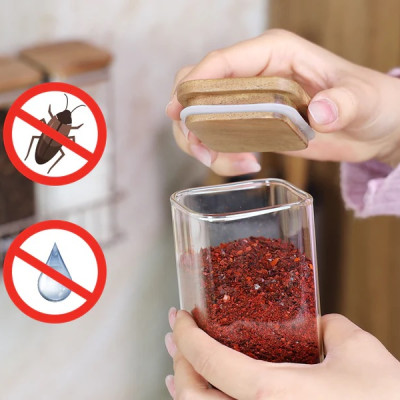 Bộ 4 lọ gia vị thuỷ tinh borosilicate ACA 420ml, nắp gỗ