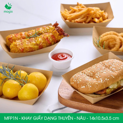 MFP1N - 14x10.5x3.5 cm - 50 khay giấy dáng thuyền đựng thức ăn, khay giấy đựng món tráng miệng