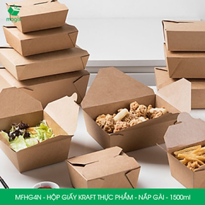 MFHG4N - 1500ml - 100 hộp giấy kraft đựng thực phẩm, hộp giấy nắp gài đựng thức ăn mang đi
