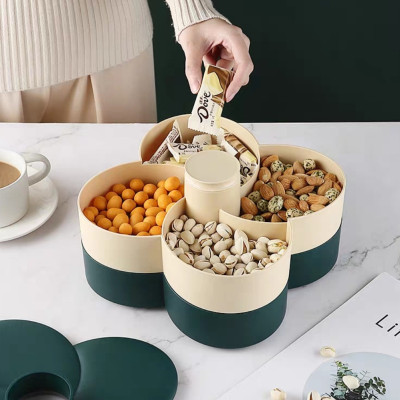 Khay đựng mứt tết Hoa Đào Tết 2 Tầng kèm lọ đựng tăn 2 in 1 - Khay đựng đồ ngày tết: Bánh kẹo, trái cây, đồ sấy...