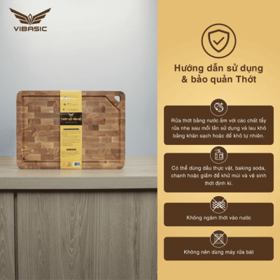 Thớt gỗ tần bì cao cấp chính hãng tiêu chuẩn quốc tế vibasic 35x25x2.7cm cắt thái đa năng, có móc treo