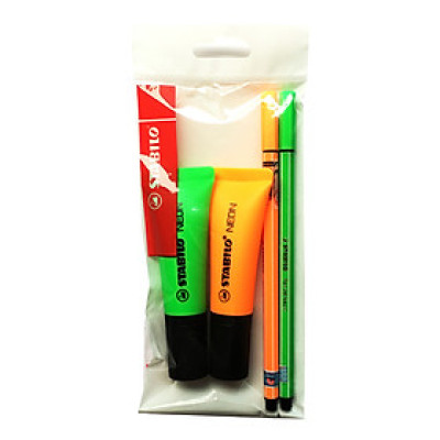 Bộ 4 Bút dạ quang STABILO màu Neon - vàng + hồng (HL72/PN68-C2YP)