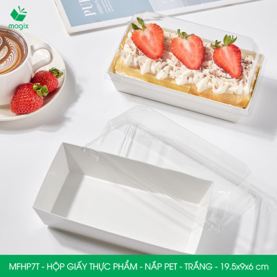 MFHP7T - 19.5x9x6 cm - 100 hộp giấy nắp PET trắng đựng thực phẩm, thức ăn mang đi