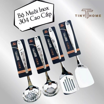  BỘ DỤNG CỤ NHÀ BẾP INOX 4 MÓN – MUỖNG CANH, MUÔI THỦNG, XẺNG XÀO, XẺNG THỦNG – CÓ MÓC TREO TIỆN DỤNG - HÀNG CHÍNH HÃNG MINIIN