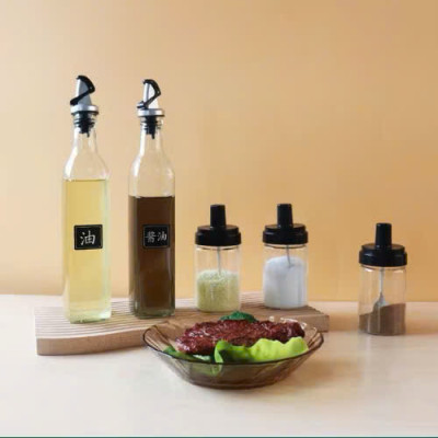 Bộ 5 Hũ Đựng Gia Vị Thủy Tinh Thông Minh (3 Hũ Gia Vị + 3 Chai Cao Nước) - HÀNG CHÍNH HÃNG MINIIN