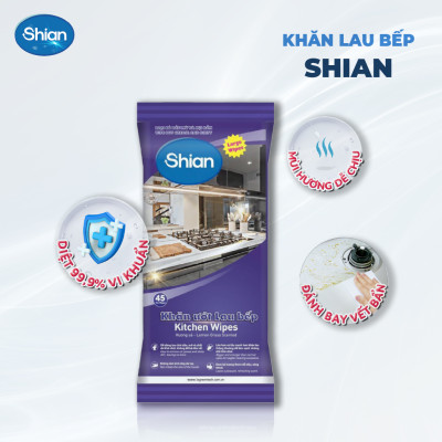 Khăn ướt lau bếp SHIAN đánh bay dầu mỡ nhanh chóng, dịu nhẹ với da tay - Gói Lớn 45 tờ