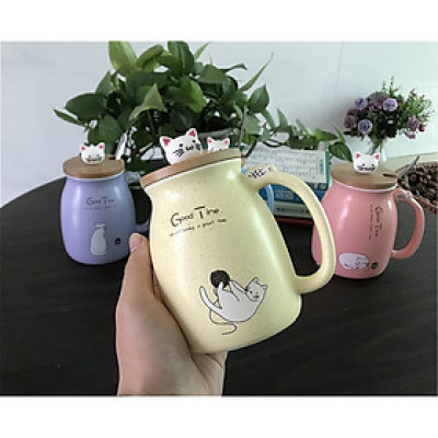 Ly Sứ Cao Cấp Nắp Gỗ Dễ Thương Thể Tích 400ml