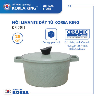 Nồi nấu Levante đáy từ Korea King KP-28LI(Nồi, nắp bằng nhôm đúc, phủ men chống dính Ceramic, Ø28cm)-Màu Xanh