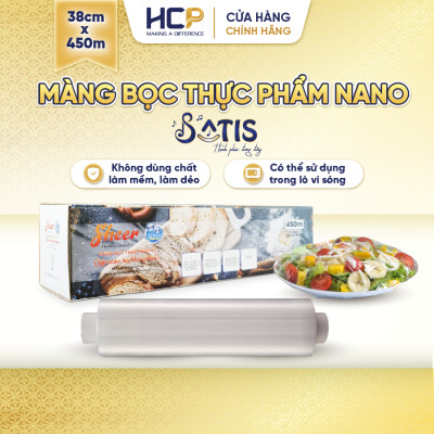 Hộp Màng Bọc Thực Phẩm PE Kháng Khuẩn 38cmX450m SATIS Phủ Nano Bạc An Toàn Cho Sức Khỏe Dùng Được Cho Lò Vi Sóng