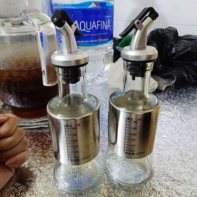 Chai Đựng Dầu Ăn  , Nước Mắm 200 ML Thủy Tinh Bọc Inox Cao Cấp – Bình Rót Gia Vị Tiện Lợi