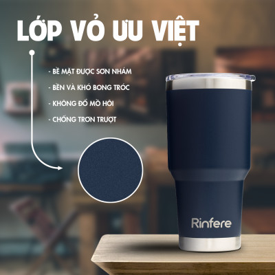 Ly Giữ Nhiệt Nắp Trượt Chống Tràn Rinfere - Khắc Tên, Tặng Kèm Ống Hút Không Gỉ, Dụng Cụ Vệ Sinh Ông Hút (900ml)