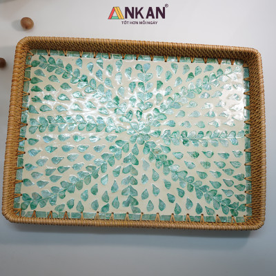 Khay Mây Khảm Trai Cỡ Lớn 56cm – Đựng Vật Dụng, Trang Trí Decor Nhà Hàng – ANKAN