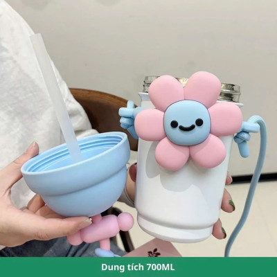 Bình Giữ Nhiệt Hoa Dễ Thương 700ML Inox 316 Cao Cấp – Kèm Ống Hút, Dây Đeo, Sticker & Cọ Vệ Sinh - HÀNG CHÍNH HÃNG MINIIN