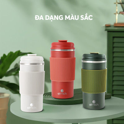 Ly giữ nhiệt inox 304 Elmich EL8345 480ml, Hàng chính hãng, lớp silicone chống trượt - JoyMall